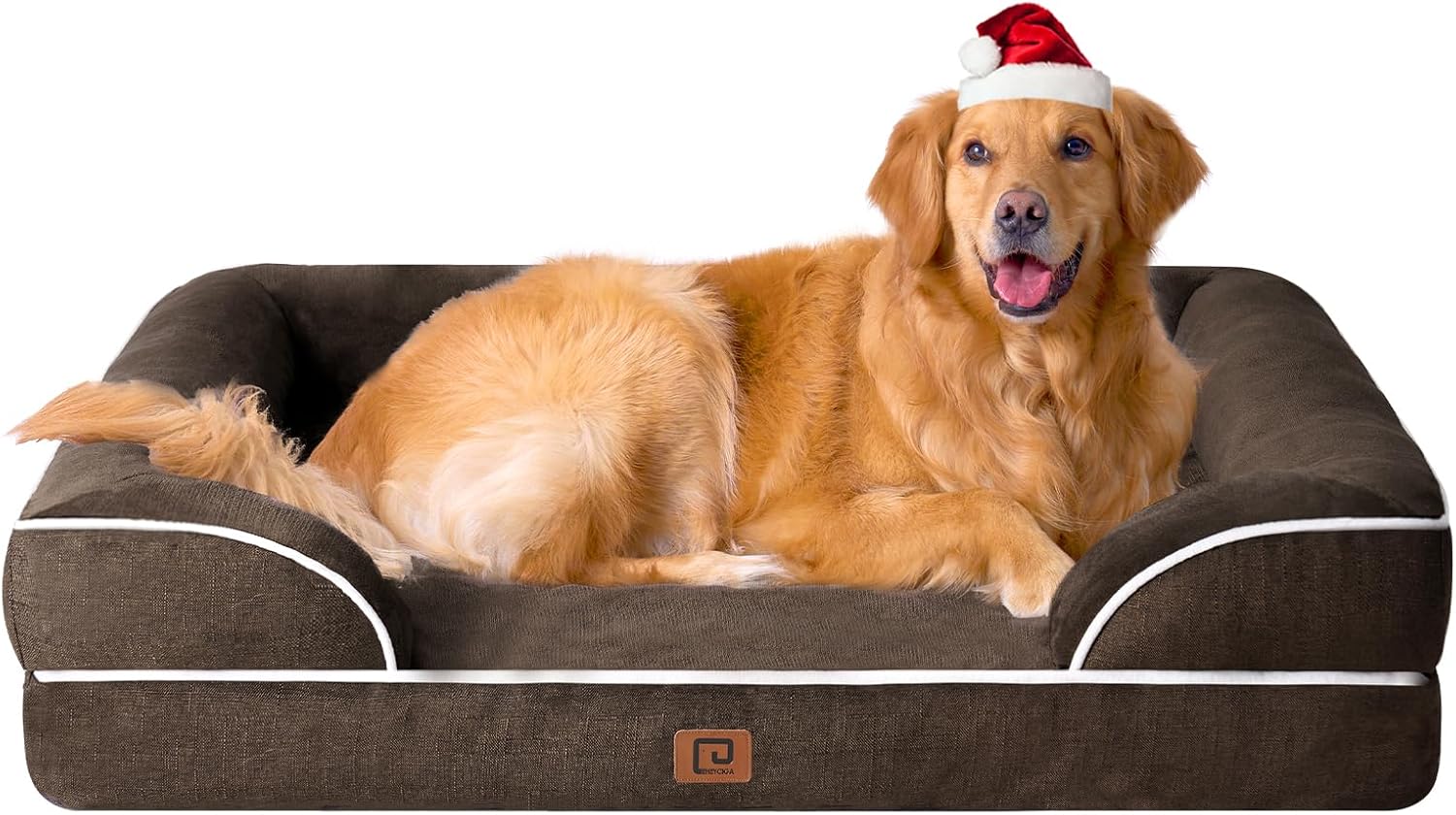EHEYCIGA Orthopedic Dog Beds for Extra Large Dogs, Waterproof Memory Foam XL Dog Bed with Sides, Non-Slip Bottom and Egg-Crate Foam Big Pet Couch Bed with Washable Removable Cover, Brown